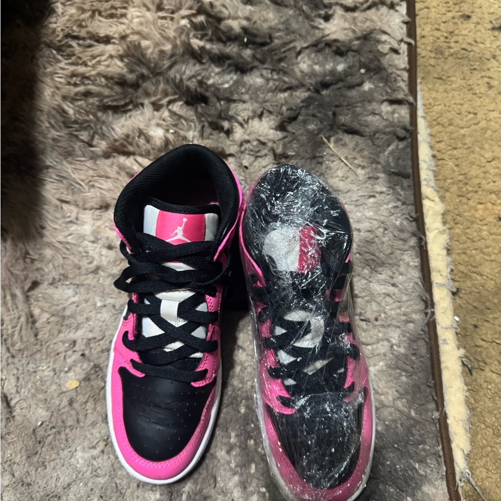 Jordan Women's Pink and Black Sneakers